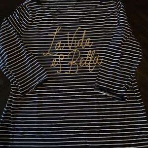 A New Day navy and white striped 3/4 sleeve shirt.